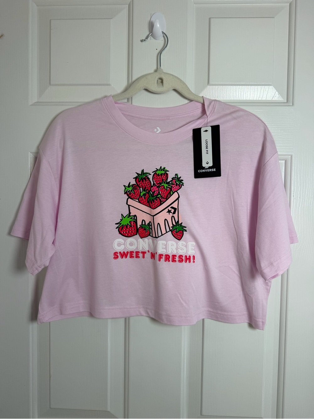 Converse Pink Strawberry Graphic Crop Tee